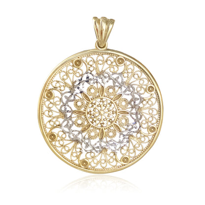 Gold Filigree Mandala Pendant Round Openwork Medallion Charm