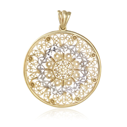 Gold Filigree Mandala Pendant Round Openwork Medallion Charm
