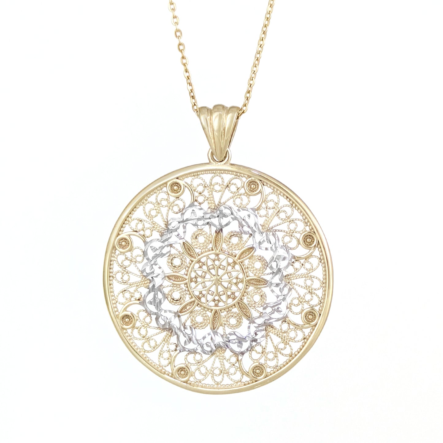 Gold Filigree Mandala Pendant Round Openwork Medallion Charm