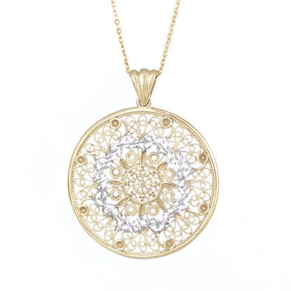 Gold Filigree Mandala Pendant Round Openwork Medallion Charm