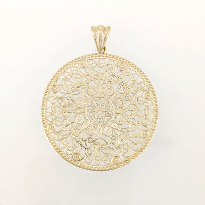 Gold Filigree Mandala Pendant Round Openwork Medallion Charm
