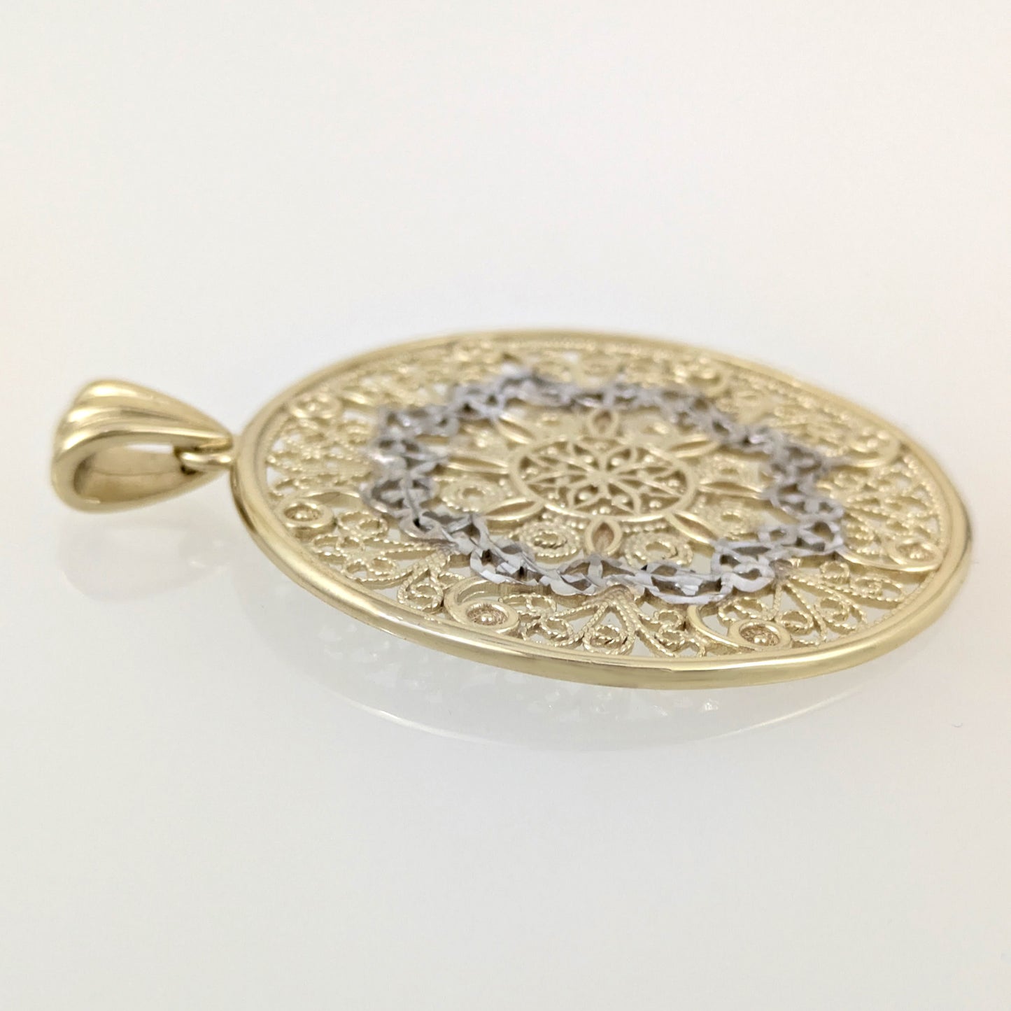 Gold Filigree Mandala Pendant Round Openwork Medallion Charm