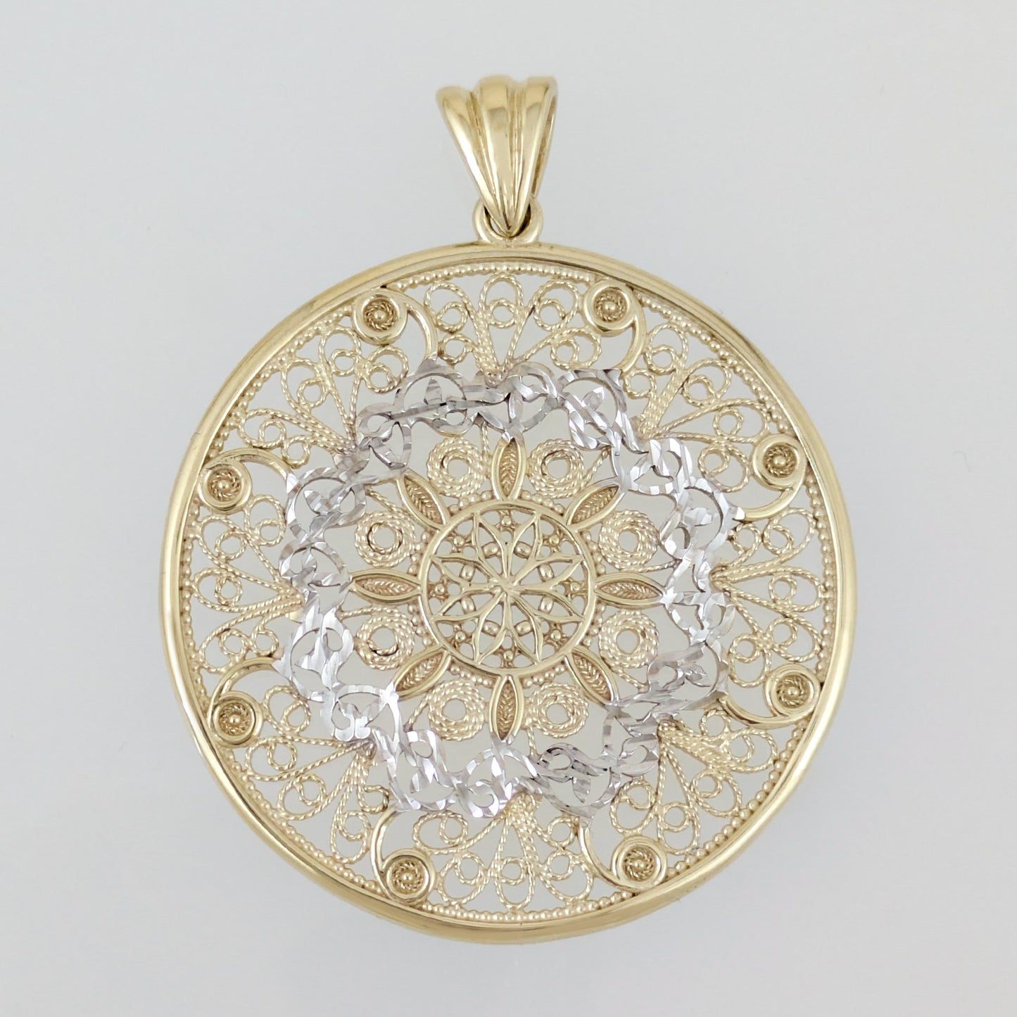 Gold Filigree Mandala Pendant Round Openwork Medallion Charm
