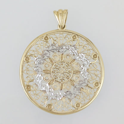 Gold Filigree Mandala Pendant Round Openwork Medallion Charm