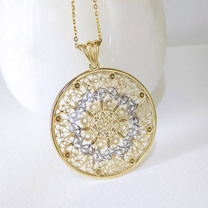 Filigree Mandala Pendant Round Openwork Medallion