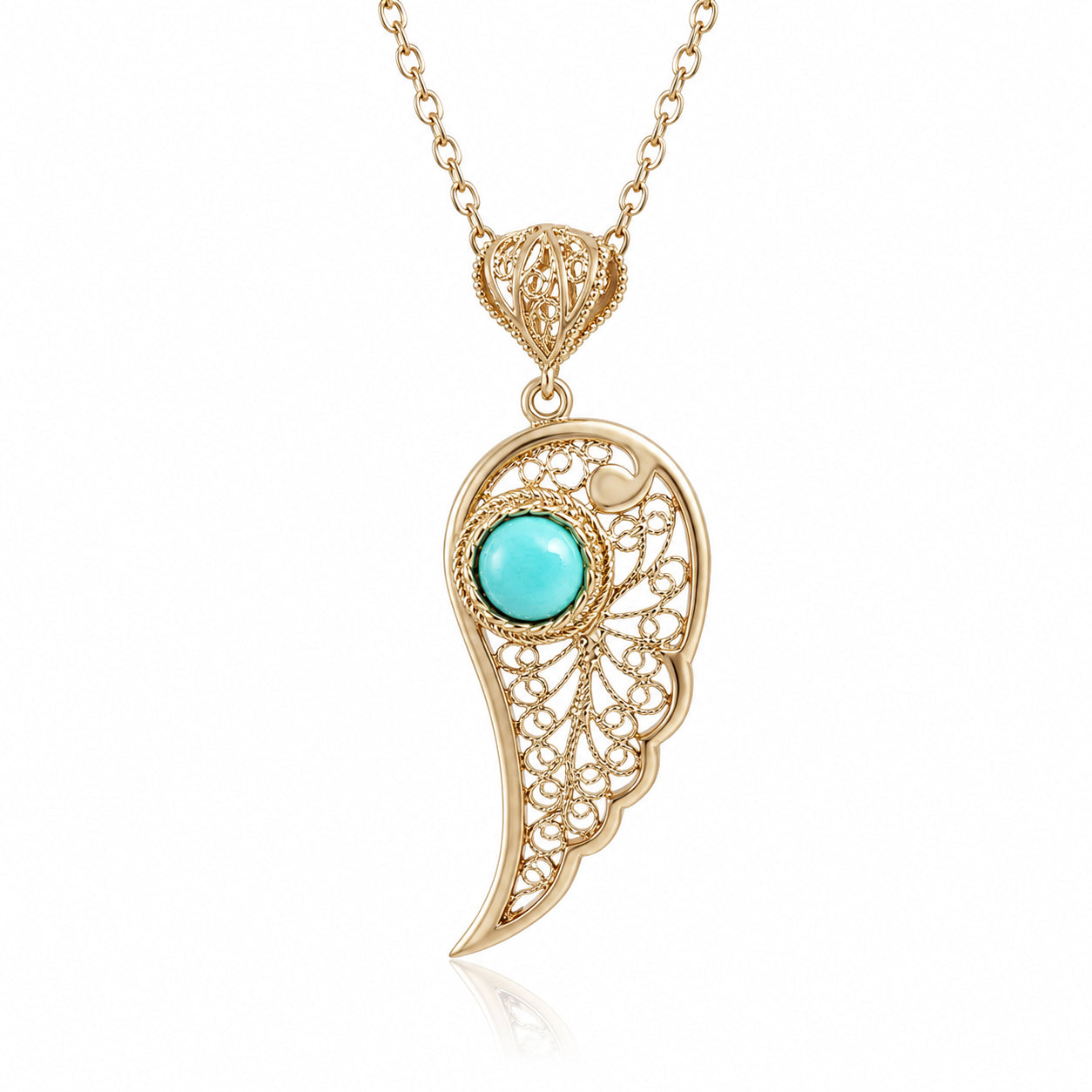 Filigree Angel Wing Pendant with Turquoise