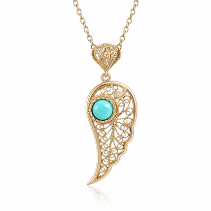 Filigree Angel Wing Pendant with Turquoise