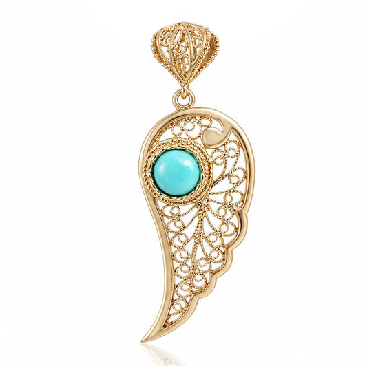 Filigree Angel Wing Pendant with Turquoise