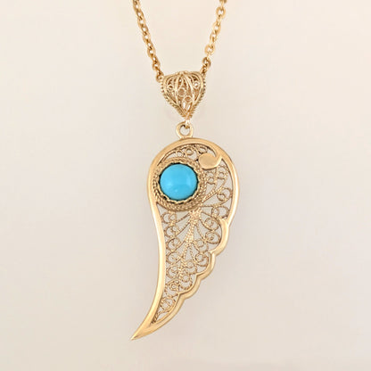 Filigree Angel Wing Pendant with Turquoise