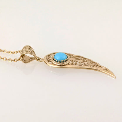 Filigree Angel Wing Pendant with Turquoise