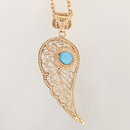 Filigree Angel Wing Pendant with Turquoise
