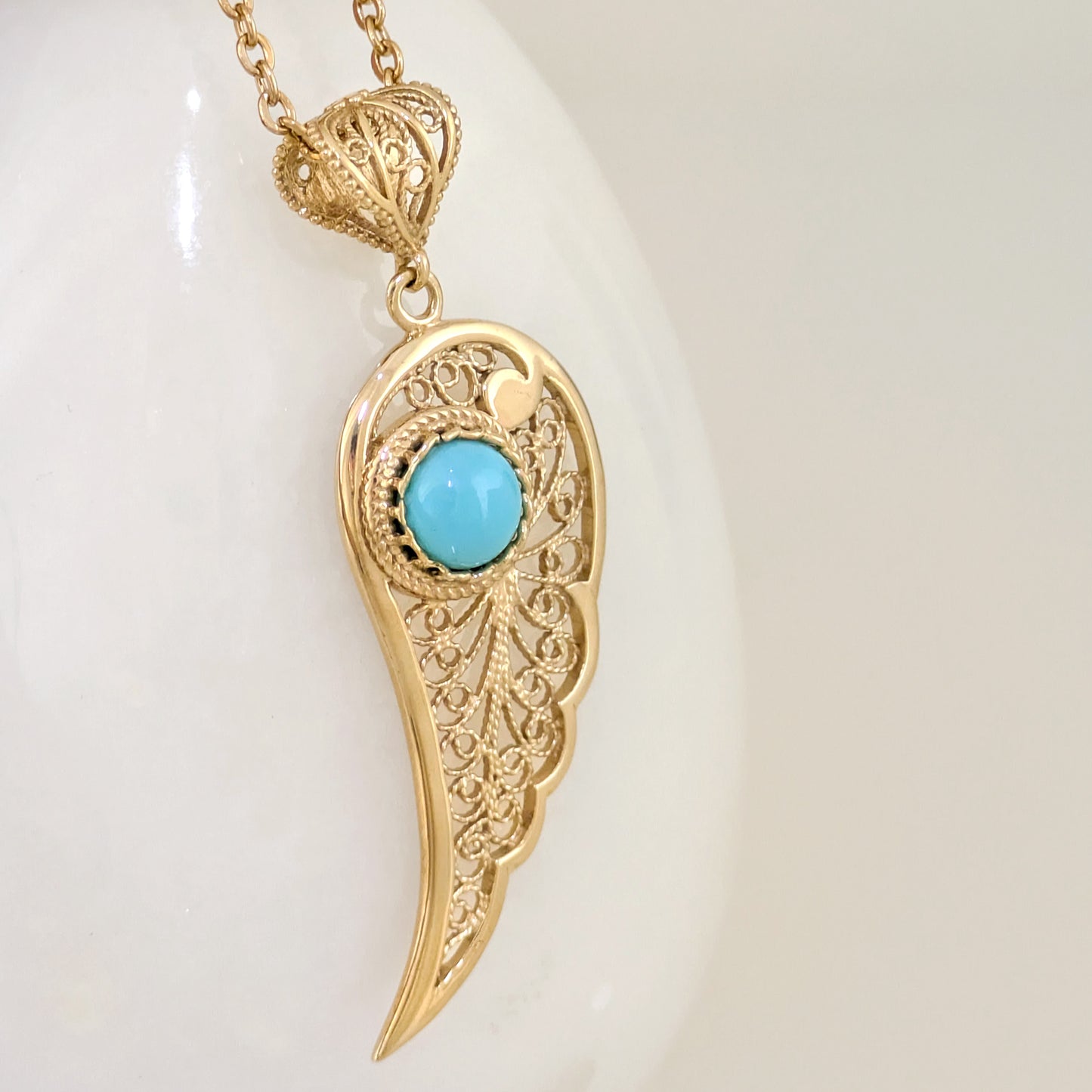 Filigree Angel Wing Pendant with Turquoise
