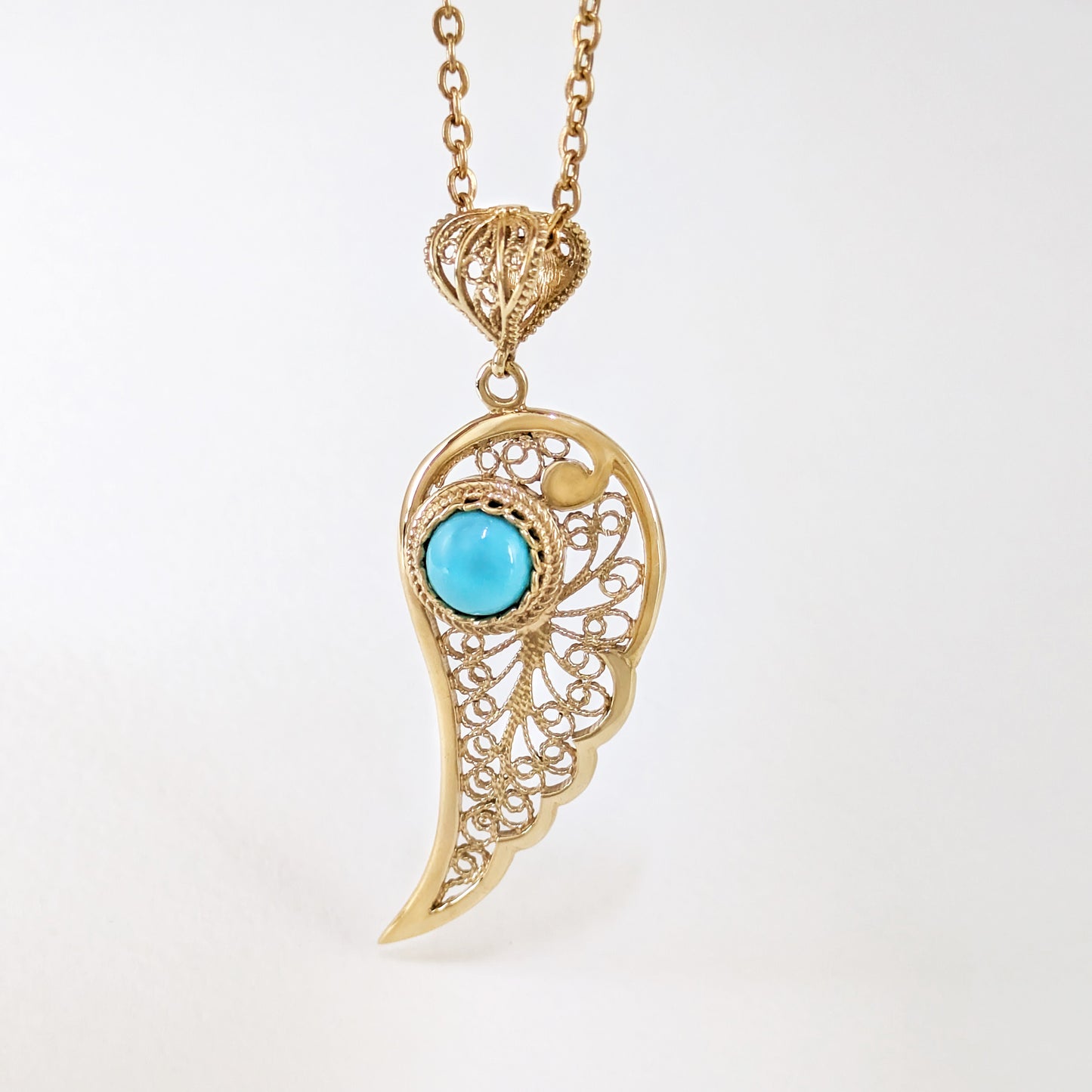 Filigree Angel Wing Pendant with Turquoise