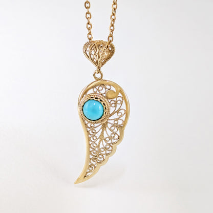 Filigree Angel Wing Pendant with Turquoise