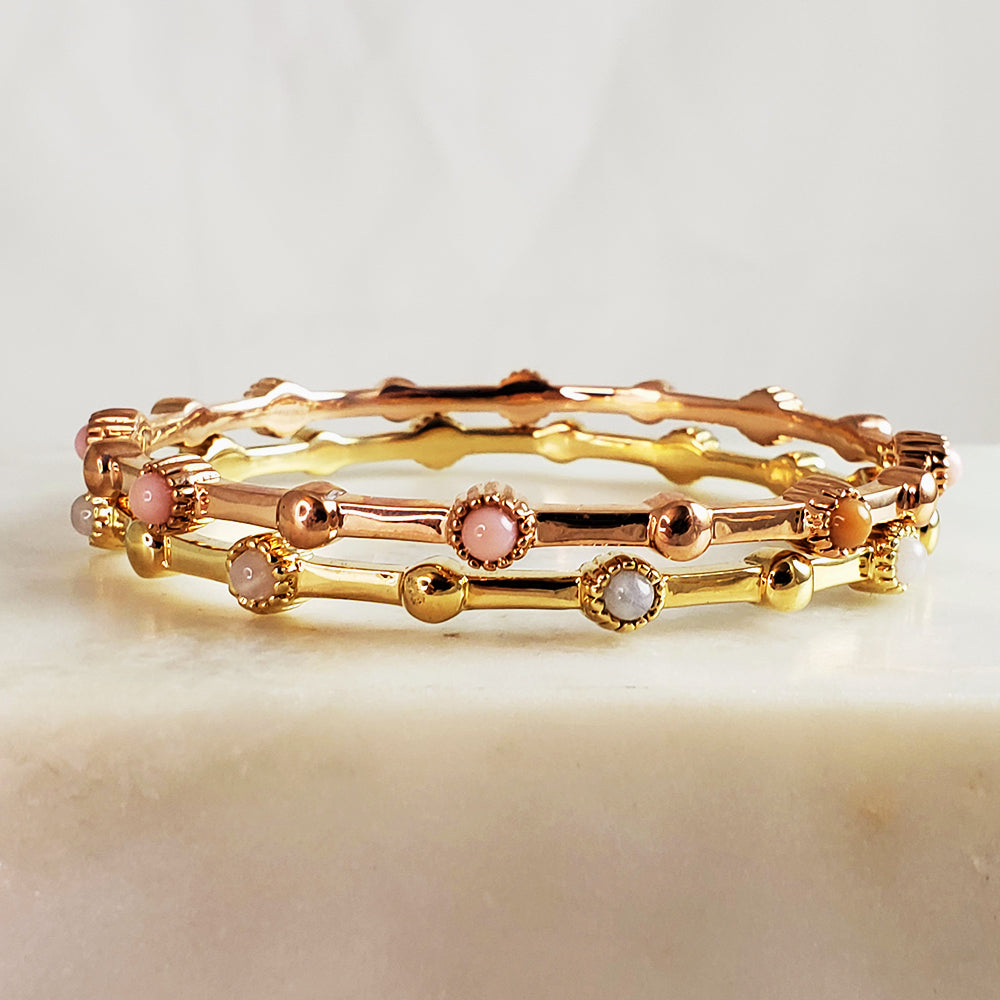 Bracelet with Moonstone and Modern Lines Gold Plated