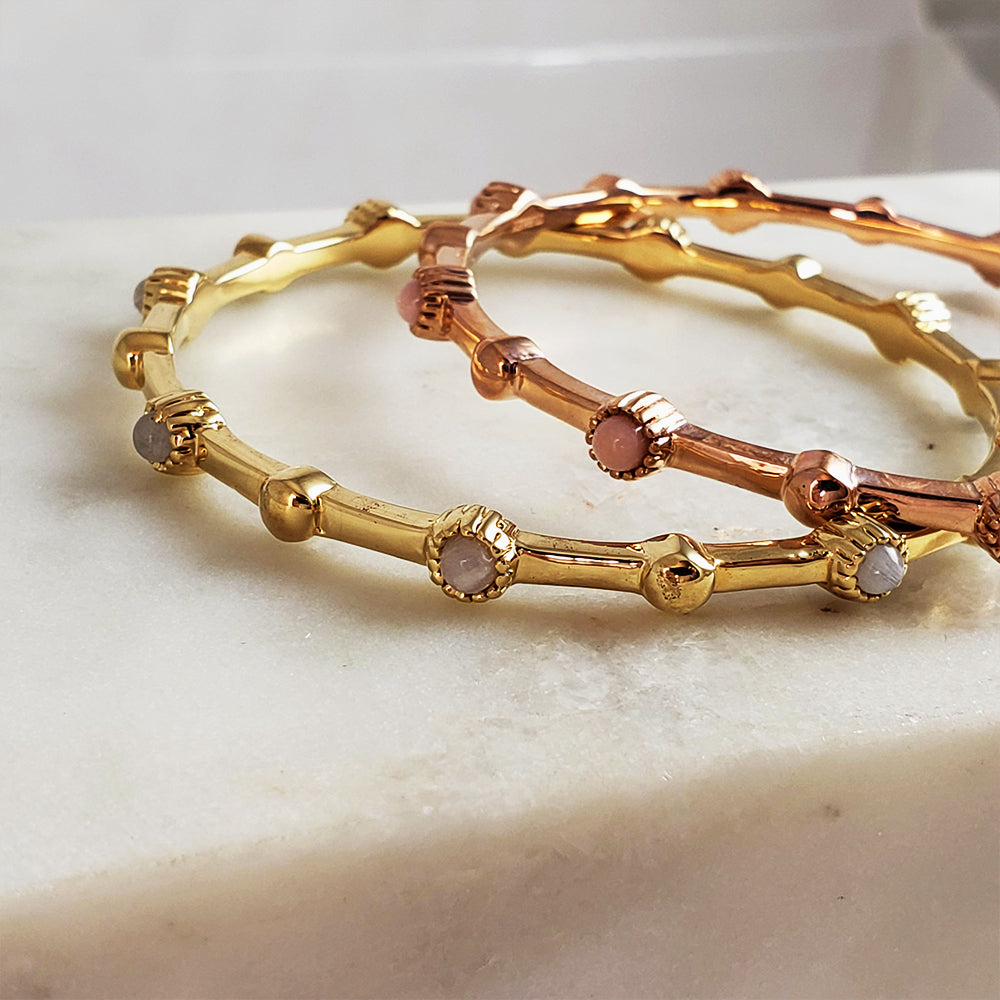 Bracelet with Moonstone and Modern Lines Gold Plated