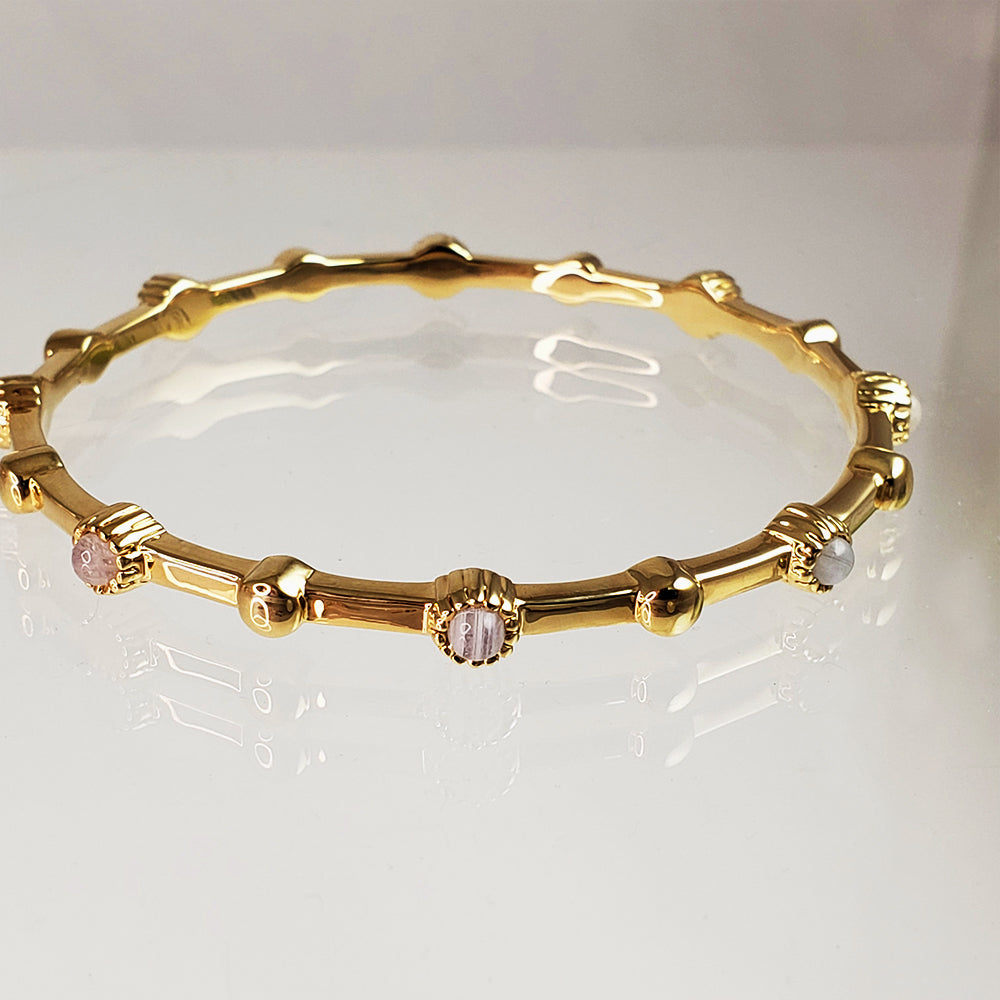 Bracelet with Moonstone and Modern Lines Gold Plated