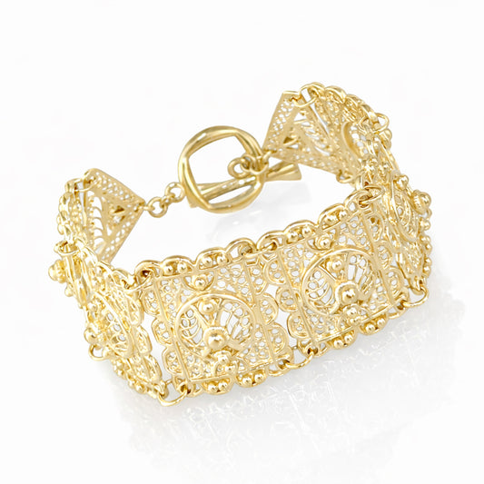 Statement Filigree Panel Bracelet with Toggle Clasp