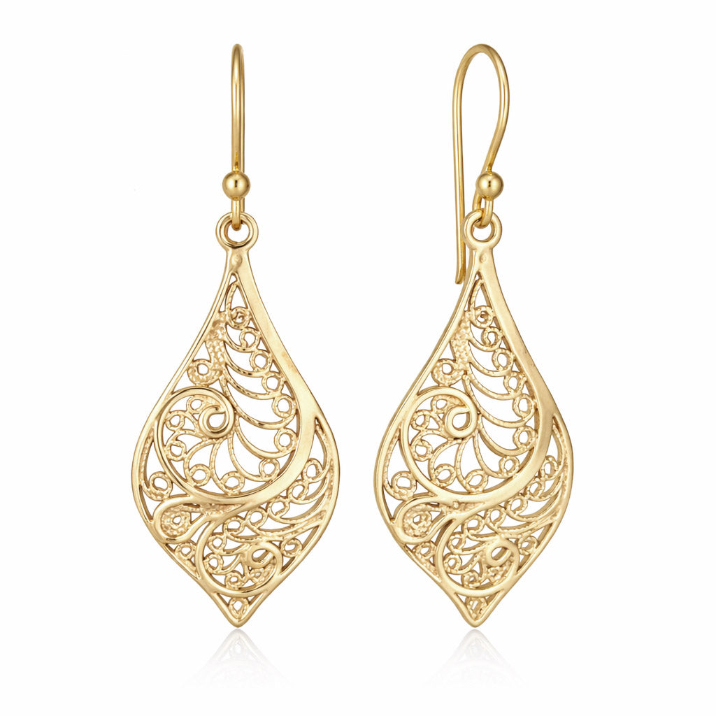 Filigree Teardrop Drop Earrings