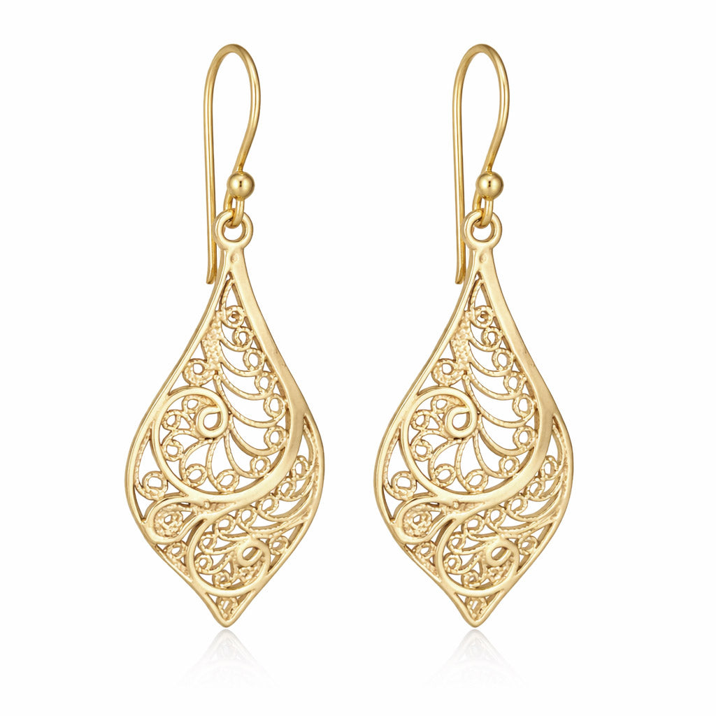 Filigree Teardrop Drop Earrings