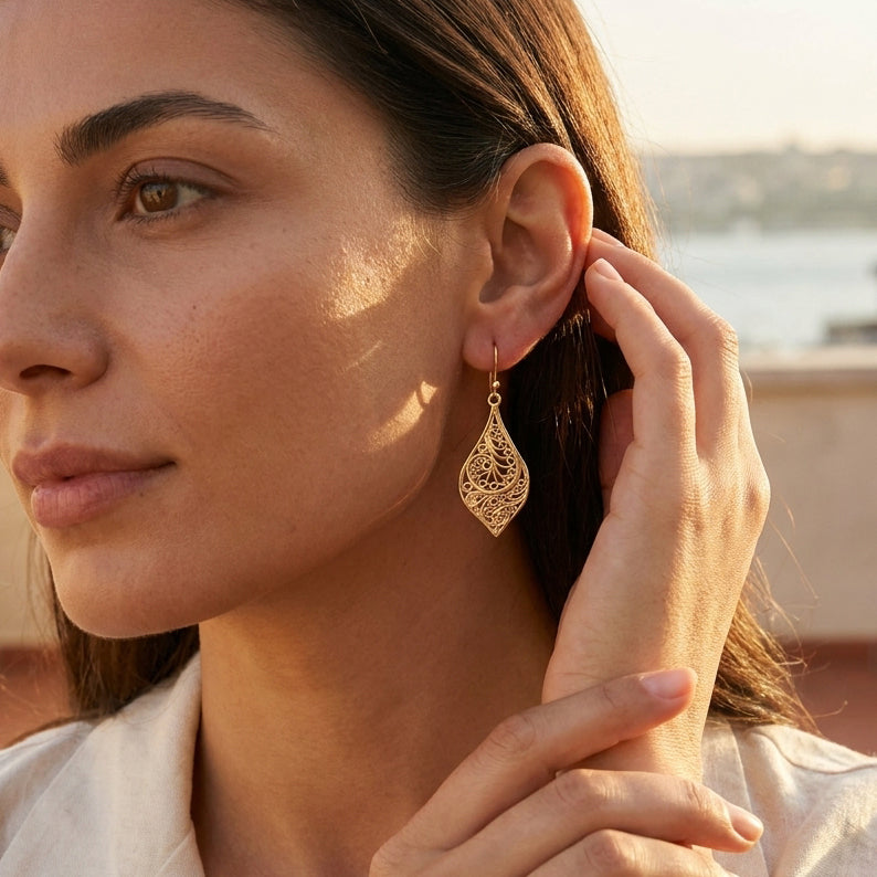 Filigree Teardrop Drop Earrings