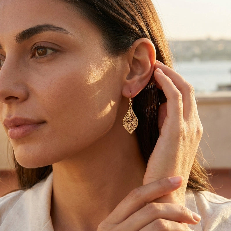 Filigree Teardrop Drop Earrings