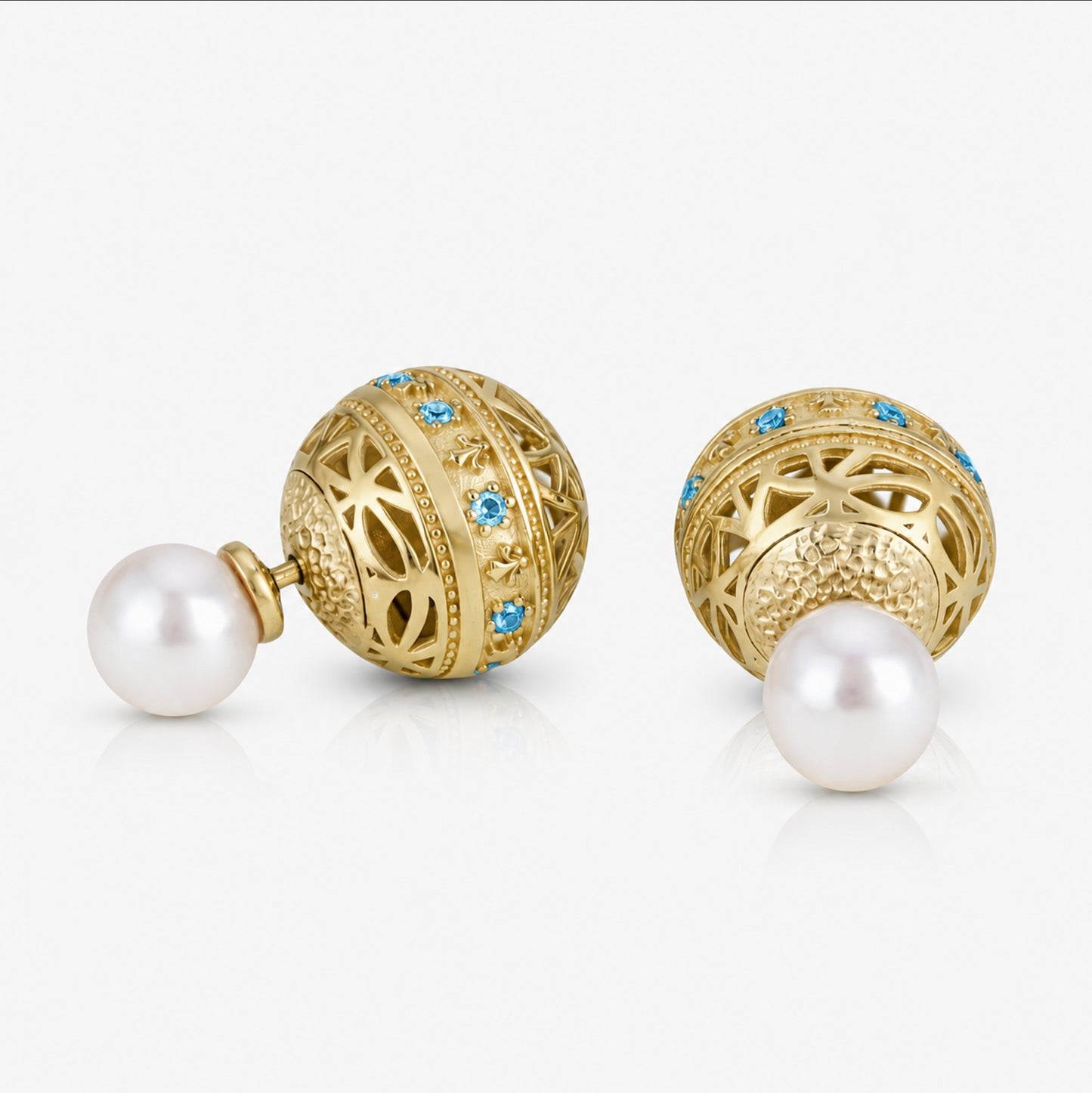 Swiss Blue Topaz & Freshwater Pearl Reversible Stud Earrings