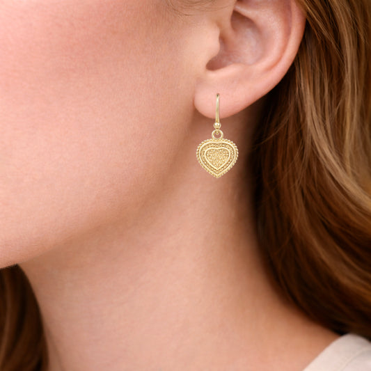 Heart Drop Earrings Textured Detail