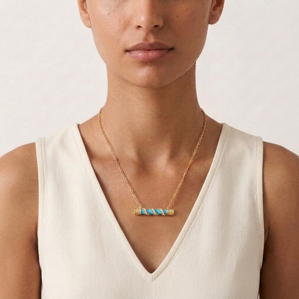 Crystal-Accented Bar Necklace with Gemstone Options / Prayer necklace