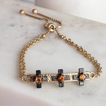 Cross Jewelry Bracelet with Gemstone – Gold Adjustable Artisan Religious Bracelet Citrine and Garnet Rhodolite , Blue Iolite - TurkishBling