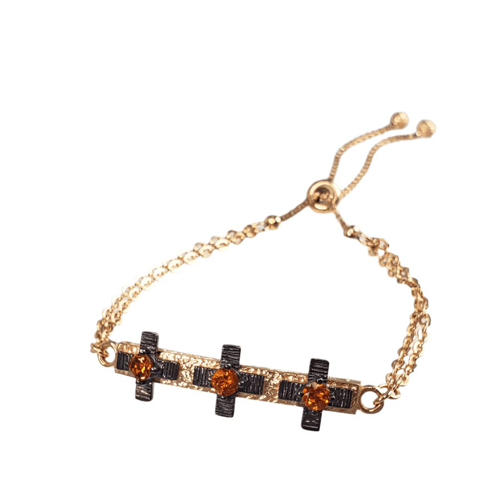 Cross Jewelry Bracelet with Gemstone – Gold Adjustable Artisan Religious Bracelet Citrine and Garnet Rhodolite , Blue Iolite - TurkishBling