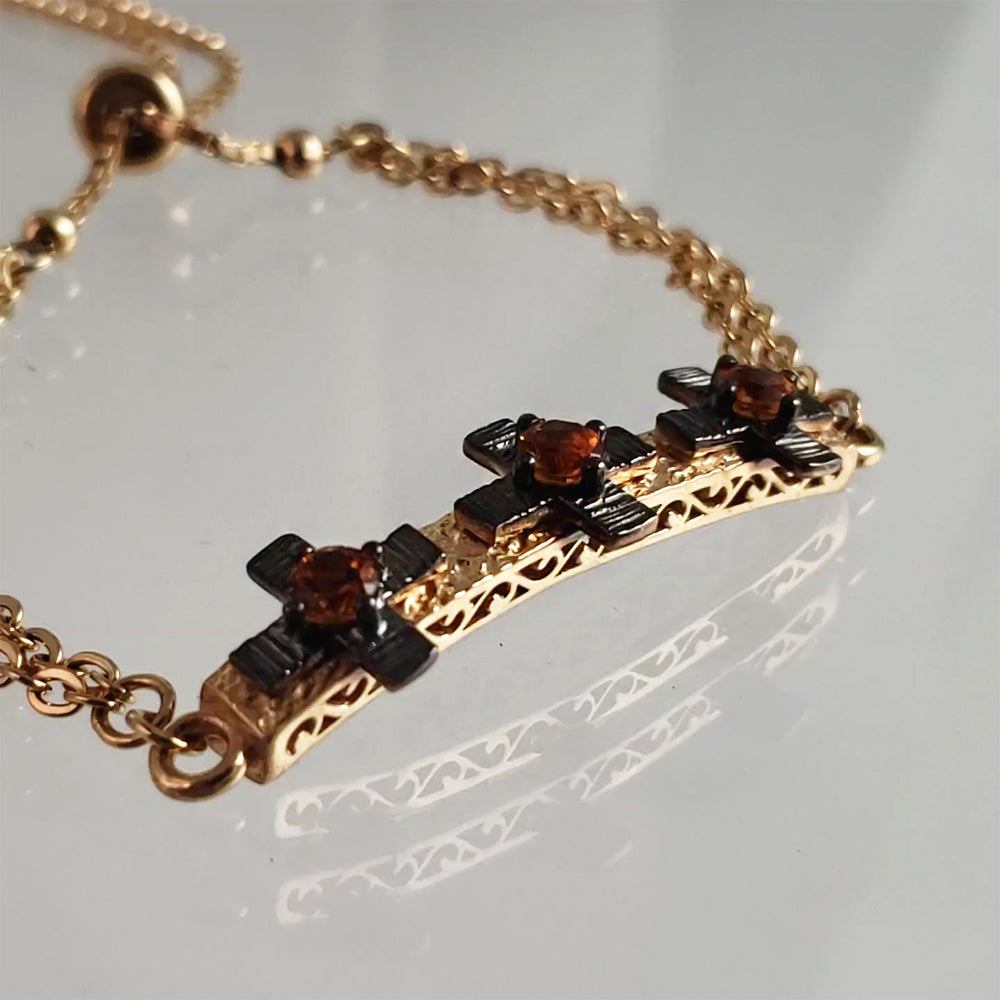 Cross Gold Gemstone Adjustable Bracelet