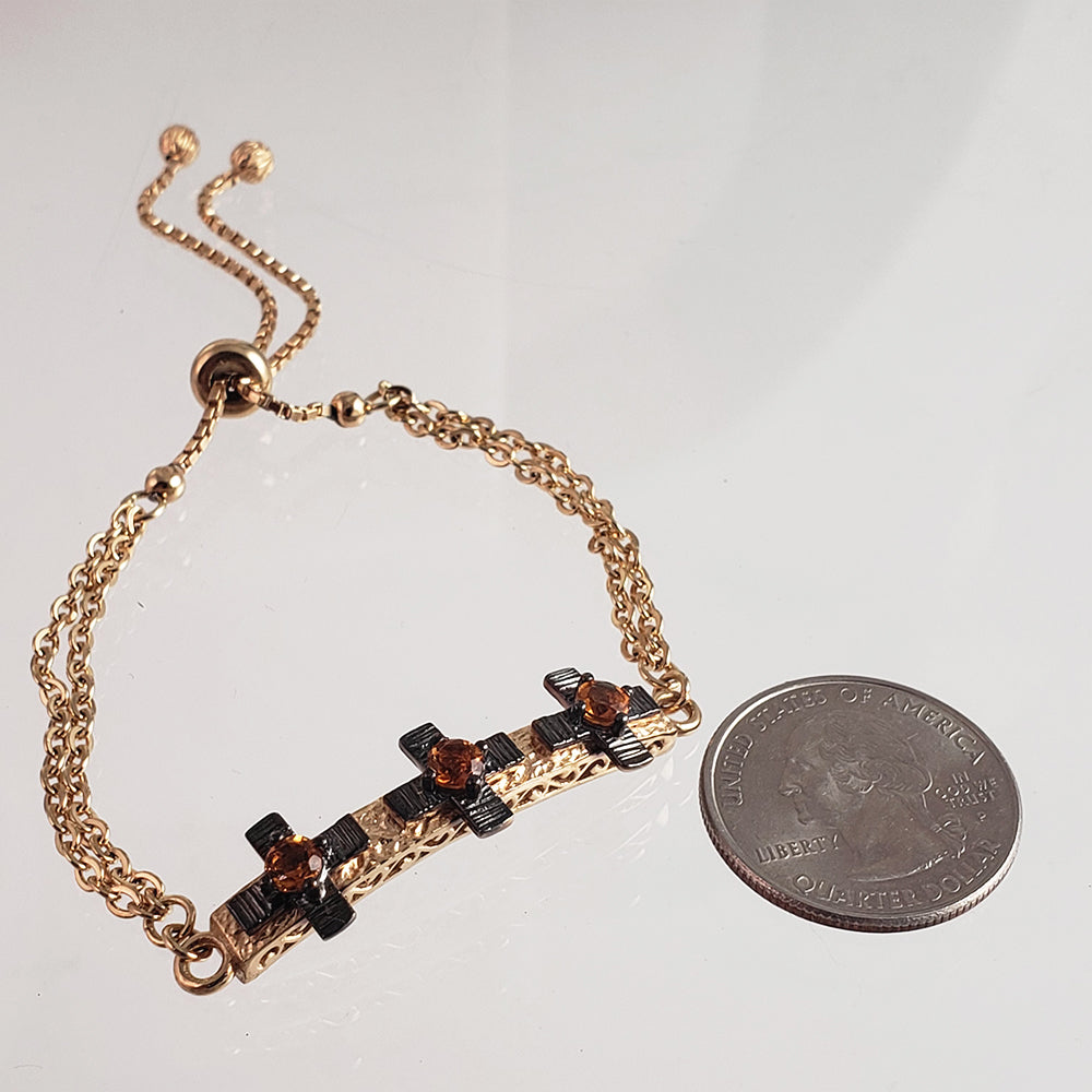 Cross Gold Gemstone Adjustable Bracelet