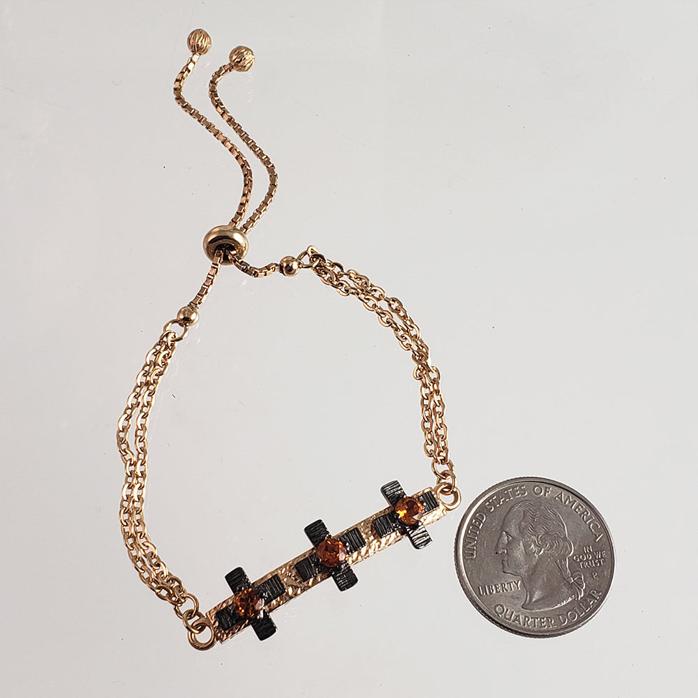 Cross Gold Gemstone Adjustable Bracelet