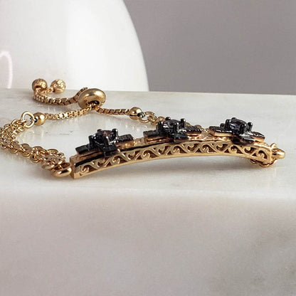 Cross Jewelry Bracelet with Gemstone – Gold Adjustable Artisan Religious Bracelet Citrine and Garnet Rhodolite , Blue Iolite - TurkishBling