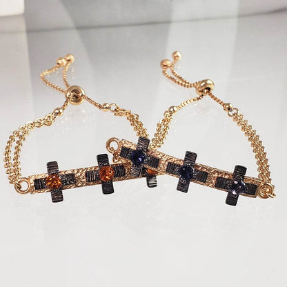 Cross Jewelry Bracelet with Gemstone – Gold Adjustable Artisan Religious Bracelet Citrine and Garnet Rhodolite , Blue Iolite - TurkishBling