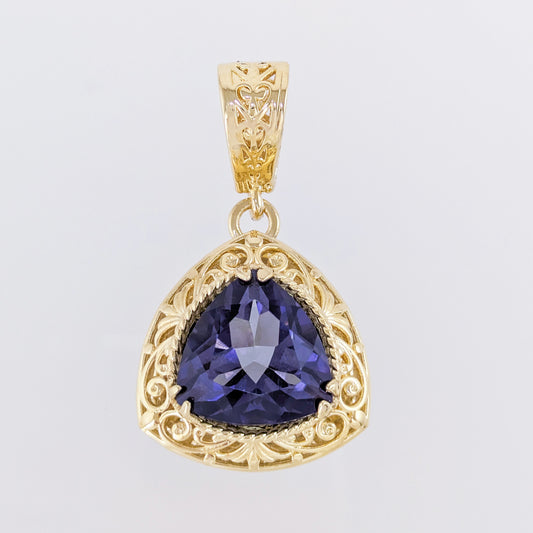 Trillion Cut Tanzanite Colored Quartz Twist Pendant