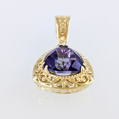 Trillion Cut Tanzanite Colored Quartz Twist Pendant