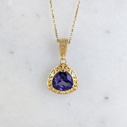Trillion Cut Tanzanite Colored Quartz Twist Pendant