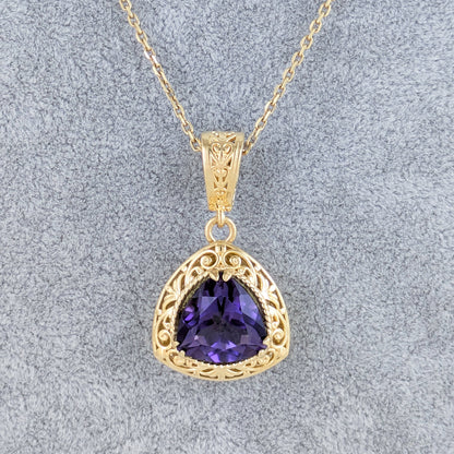 Trillion Cut Tanzanite Colored Quartz Twist Pendant