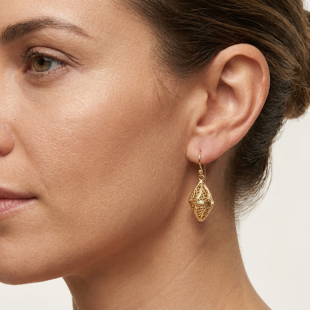 Nightingale Filigree Drop Earrings – Sculptural Openwork Design