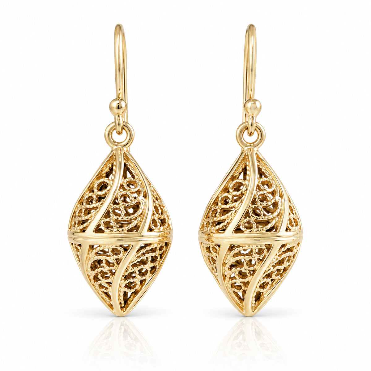 Nightingale Filigree Drop Earrings – Sculptural Openwork Design
