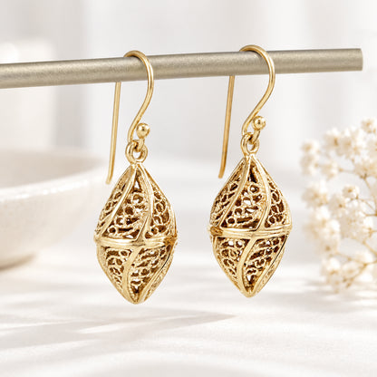Nightingale Filigree Drop Earrings – Sculptural Openwork Design
