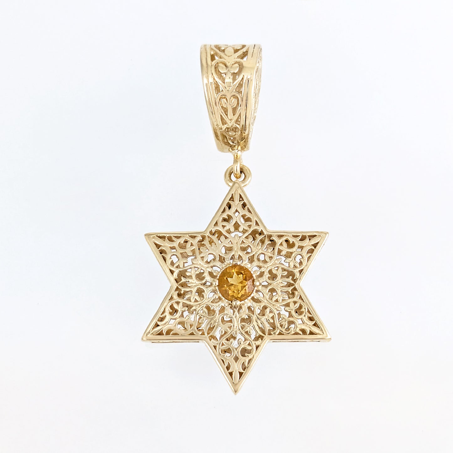 Star of David Filigree Pendant with Garnet or Citrine – Optional Chain