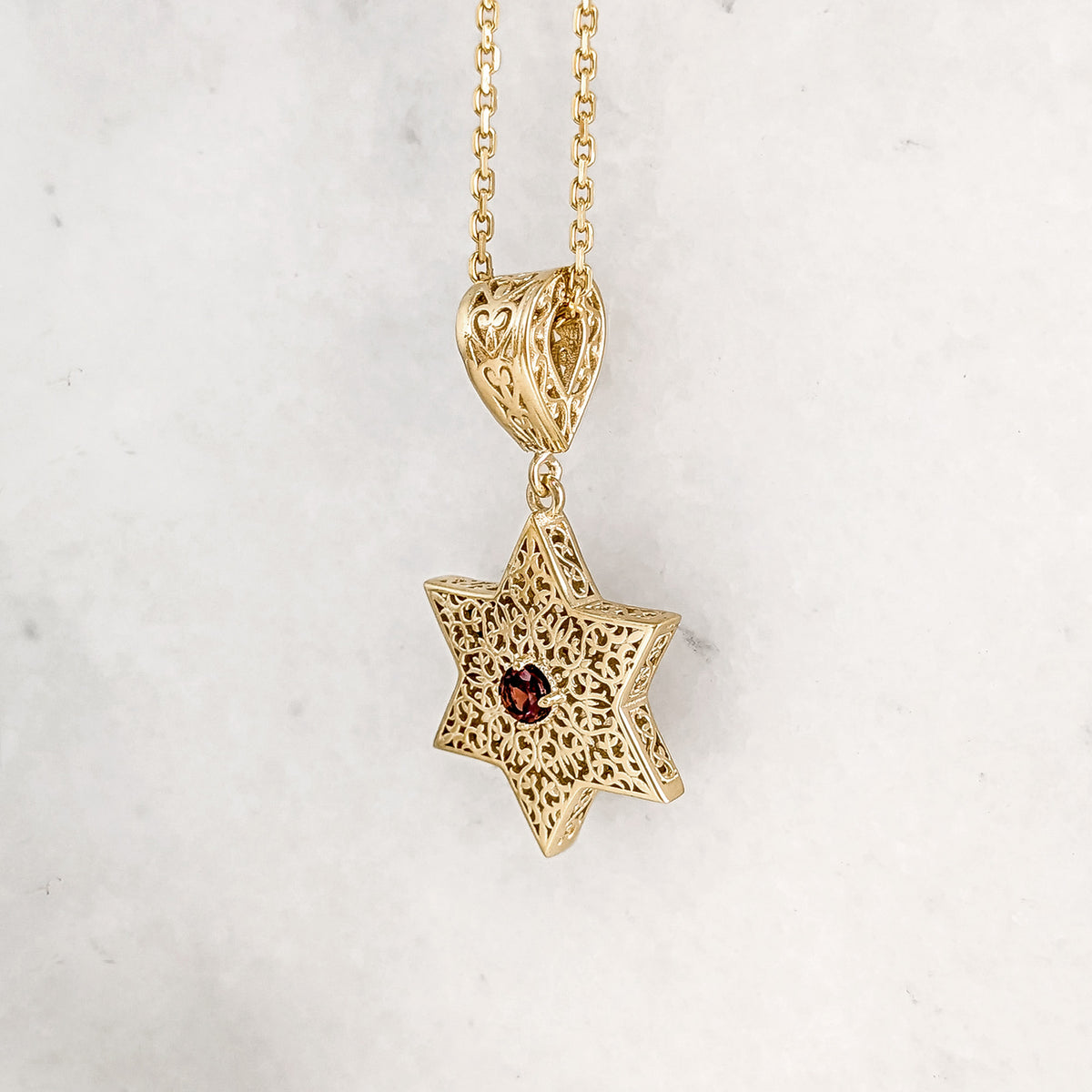 Star of David Filigree Pendant with Garnet or Citrine – Optional Chain