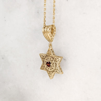 Star of David Filigree Pendant with Garnet or Citrine – Optional Chain