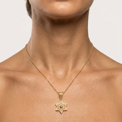 Star of David Filigree Pendant with Garnet or Citrine – Optional Chain