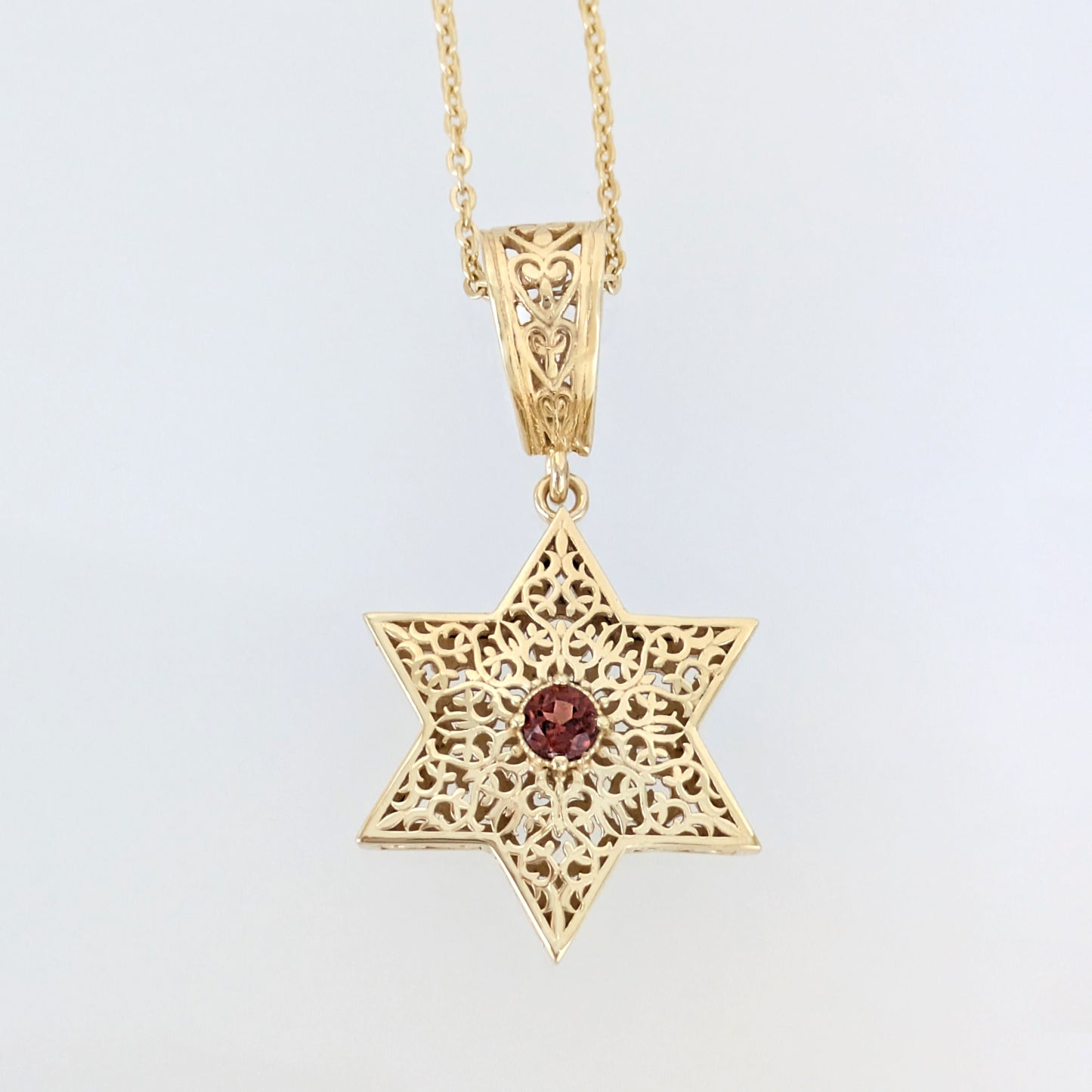 Star of David Filigree Pendant with Garnet or Citrine – Optional Chain