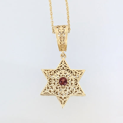 Star of David Filigree Pendant with Garnet or Citrine – Optional Chain