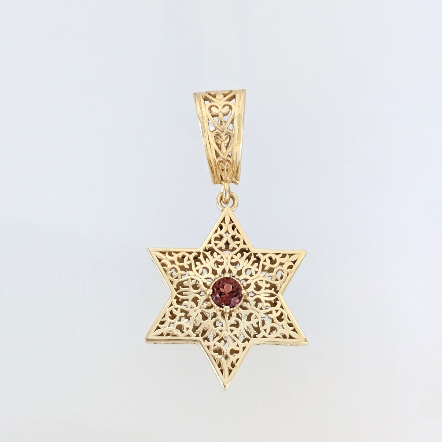 Star of David Filigree Pendant with Garnet or Citrine – Optional Chain